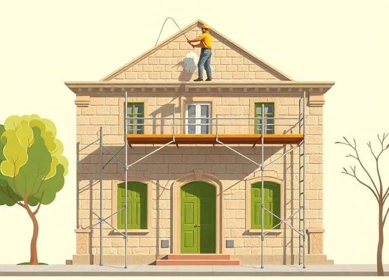 Ravalement de façade en pierre, nettoyage et application d'enduit